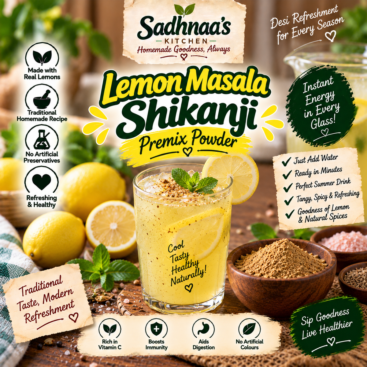 Lemon Masala Shikanji Premix Powder