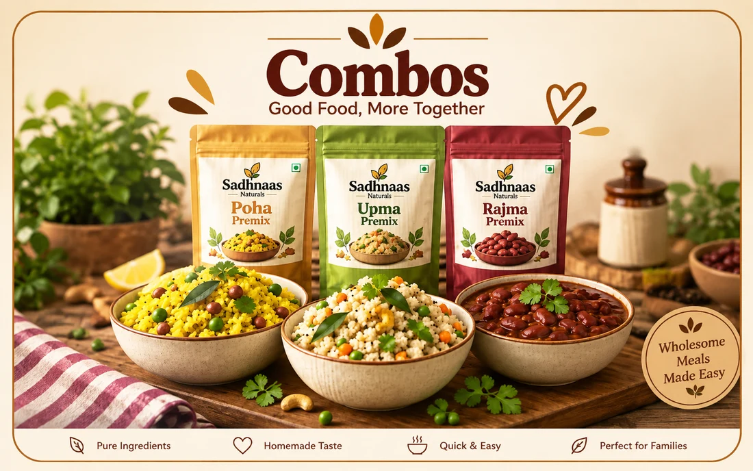 Breakfast Starter Pack - Poha Premix, Upma Premix, Rajma Premix by Sadhnaas Kitchen